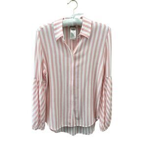 CHICO’S | Pink White Striped Lyocell Button Front Blouse Top | Size 0 Small